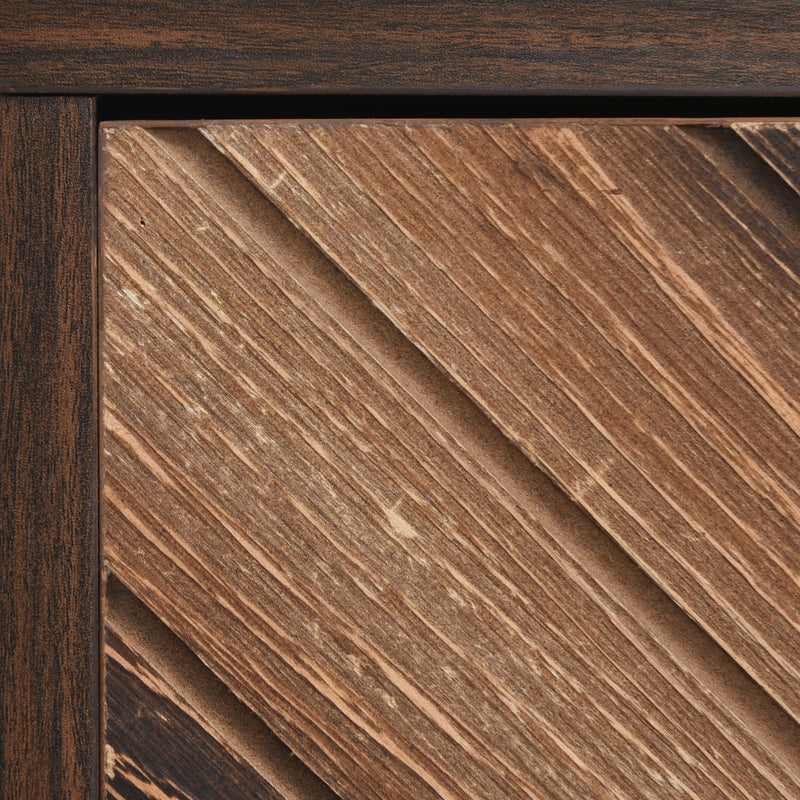 Buffet Industriel Moderne en Bois Naturel avec 3 Portes, Poignées Dorées et Pieds en Fer Robuste (120x38x76.5cm) TRETEOX