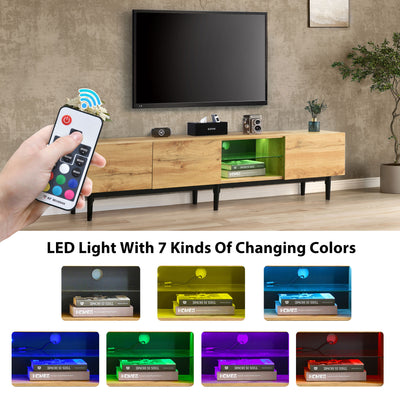 Meuble TV Moderne Effet Chêne Clair avec LED Multicolores et Rangement TRIEVAIT