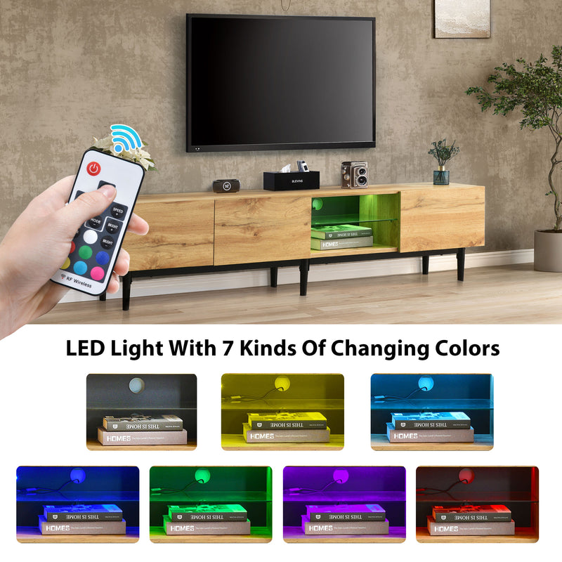 Meuble TV Moderne Effet Chêne Clair avec LED Multicolores et Rangement TRIEVAIT