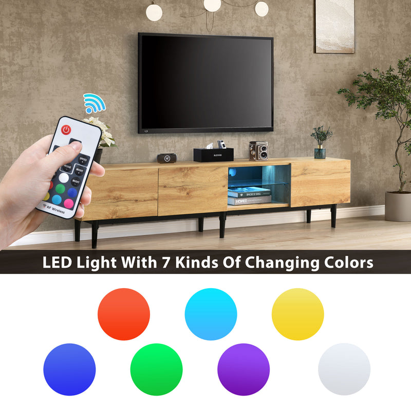 Meuble TV Moderne Effet Chêne Clair avec LED Multicolores et Rangement TRIEVAIT