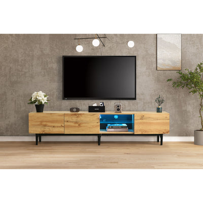 Meuble TV Moderne Effet Chêne Clair avec LED Multicolores et Rangement TRIEVAIT