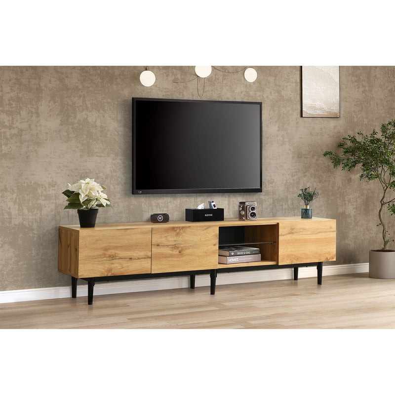 Meuble TV Moderne Effet Chêne Clair avec LED Multicolores et Rangement TRIEVAIT