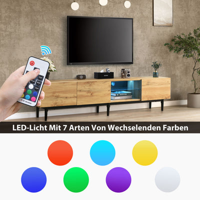Meuble TV Moderne Effet Chêne Clair avec LED Multicolores et Rangement TRIEVAIT