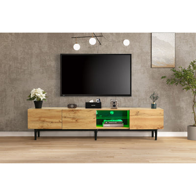 Meuble TV Moderne Effet Chêne Clair avec LED Multicolores et Rangement TRIEVAIT