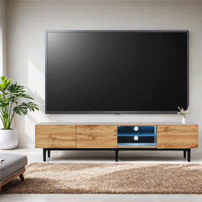 Meuble TV Moderne Effet Chêne Clair avec LED Multicolores et Rangement TRIEVAIT