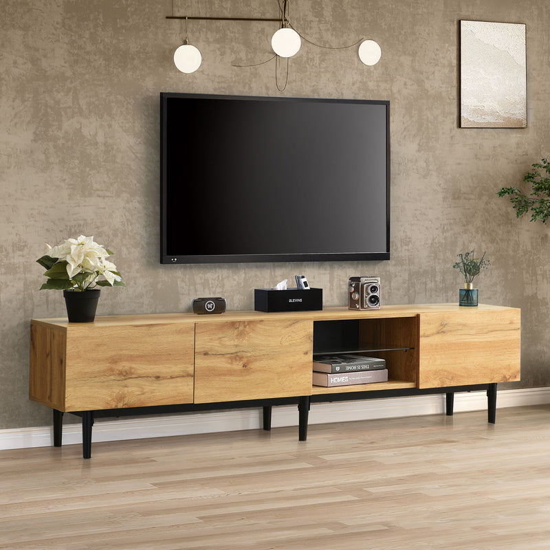 Meuble TV Moderne Effet Chêne Clair avec LED Multicolores et Rangement TRIEVAIT