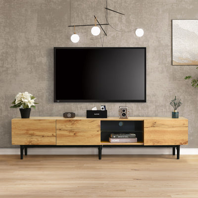 Meuble TV Moderne Effet Chêne Clair avec LED Multicolores et Rangement TRIEVAIT