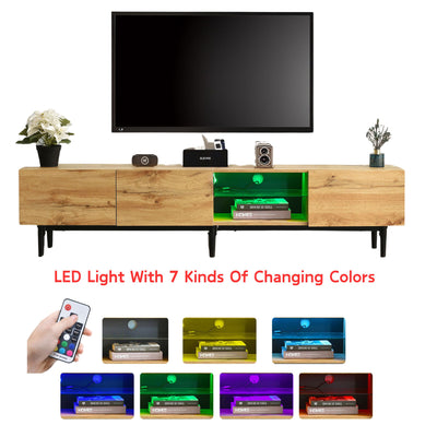 Meuble TV Moderne Effet Chêne Clair avec LED Multicolores et Rangement TRIEVAIT