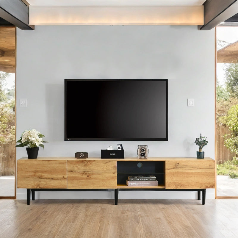 Meuble TV Moderne Effet Chêne Clair avec LED Multicolores et Rangement TRIEVAIT