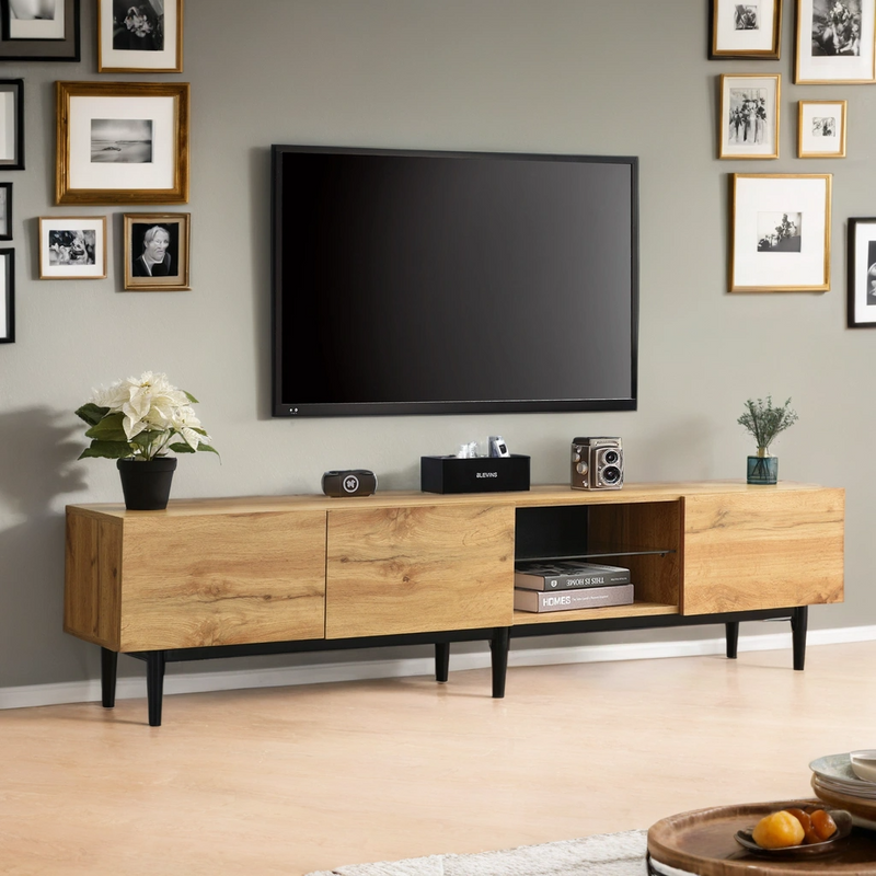 Meuble TV Moderne Effet Chêne Clair avec LED Multicolores et Rangement TRIEVAIT
