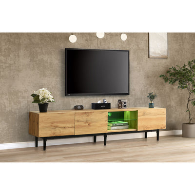 Meuble TV Moderne Effet Chêne Clair avec LED Multicolores et Rangement TRIEVAIT