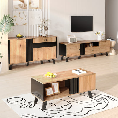 Table Basse Design en Bois et Noir avec Rangement Multi-Compartiments (100x60x45cm) TRONNEALL.