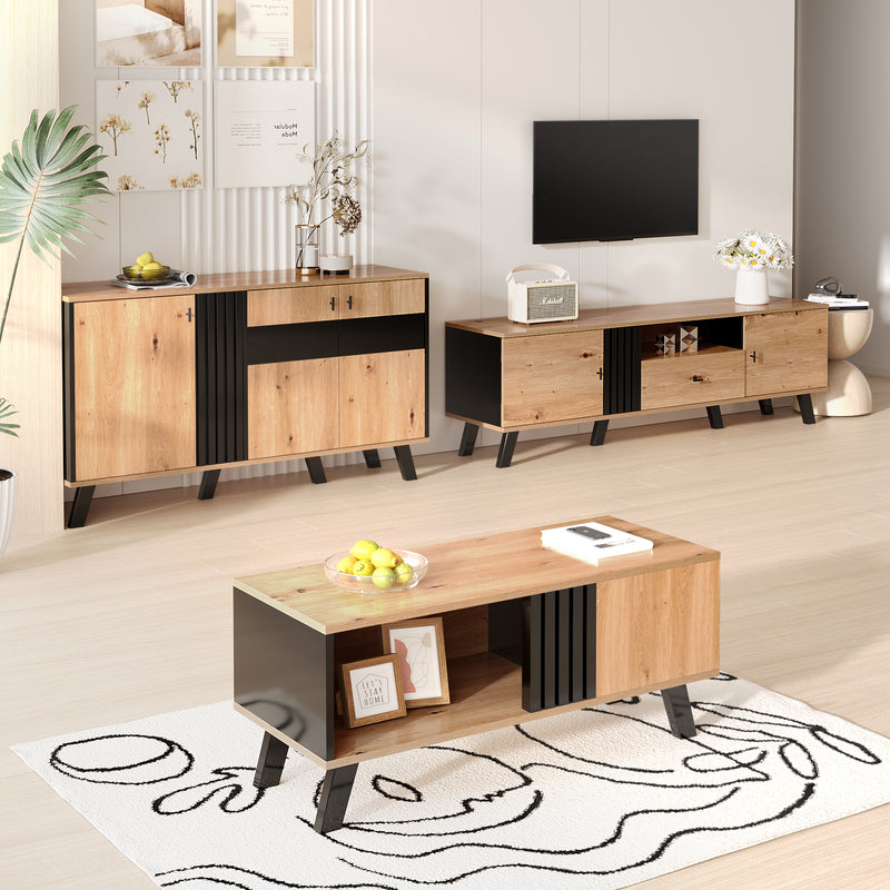 Table Basse Design en Bois et Noir avec Rangement Multi-Compartiments (100x60x45cm) TRONNEALL.