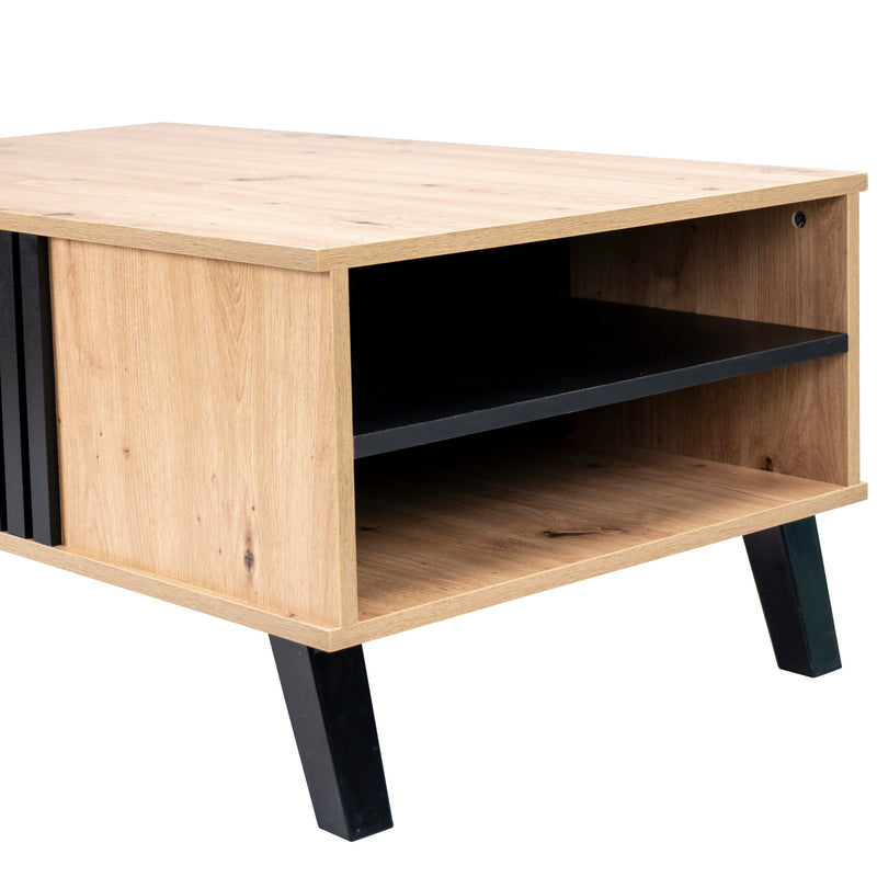 Table Basse Design en Bois et Noir avec Rangement Multi-Compartiments (100x60x45cm) TRONNEALL.