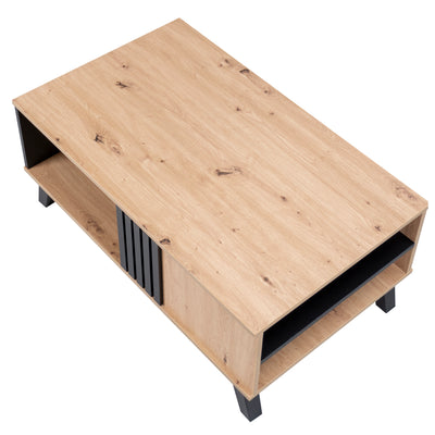 Table Basse Design en Bois et Noir avec Rangement Multi-Compartiments (100x60x45cm) TRONNEALL.