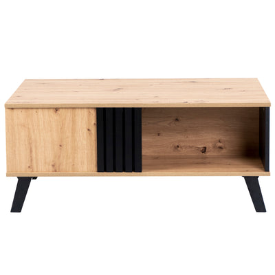 Table Basse Design en Bois et Noir avec Rangement Multi-Compartiments (100x60x45cm) TRONNEALL.