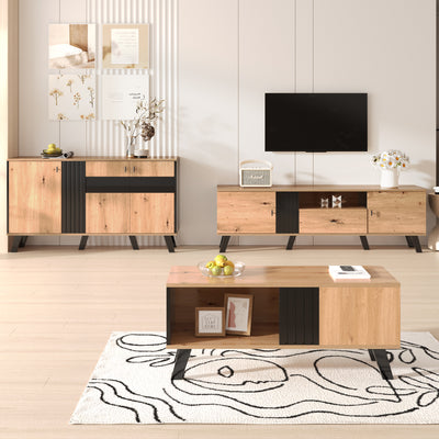 Table Basse Design en Bois et Noir avec Rangement Multi-Compartiments (100x60x45cm) TRONNEALL.