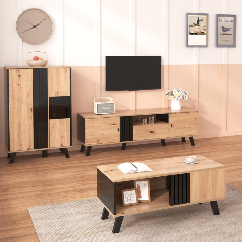 Table Basse Design en Bois et Noir avec Rangement Multi-Compartiments (100x60x45cm) TRONNEALL.