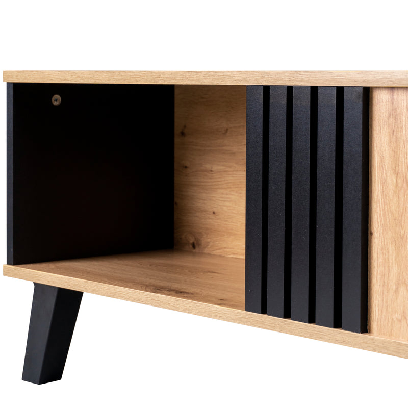 Table Basse Design en Bois et Noir avec Rangement Multi-Compartiments (100x60x45cm) TRONNEALL.