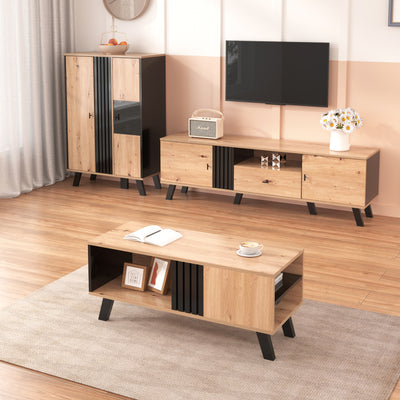 Table Basse Design en Bois et Noir avec Rangement Multi-Compartiments (100x60x45cm) TRONNEALL.