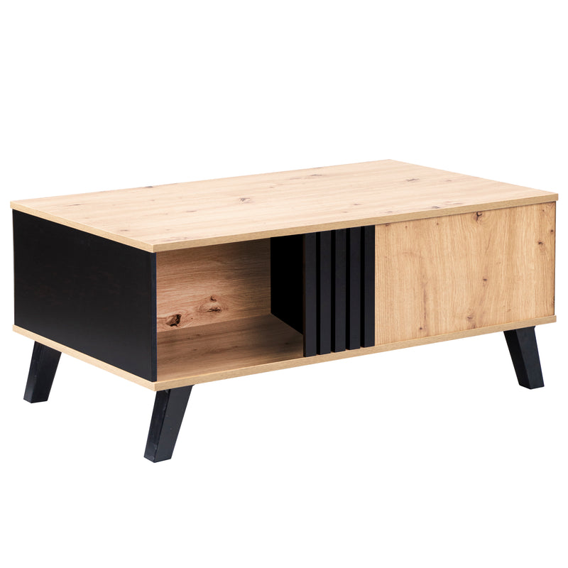 Table Basse Design en Bois et Noir avec Rangement Multi-Compartiments (100x60x45cm) TRONNEALL.