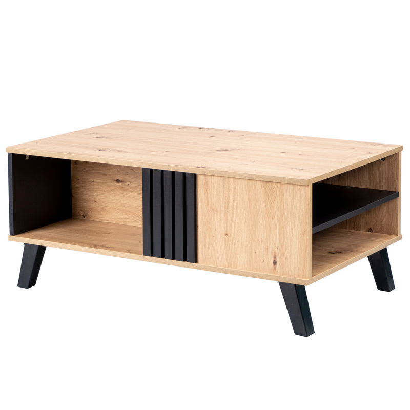 Table Basse Design en Bois et Noir avec Rangement Multi-Compartiments (100x60x45cm) TRONNEALL.