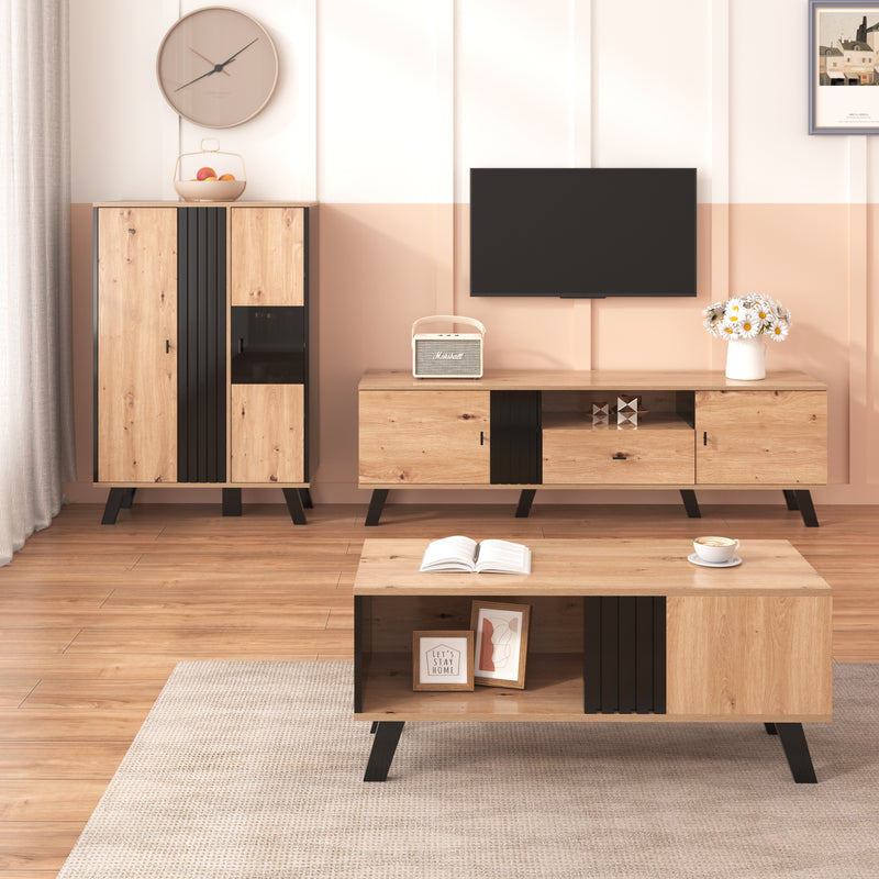 Table Basse Design en Bois et Noir avec Rangement Multi-Compartiments (100x60x45cm) TRONNEALL.