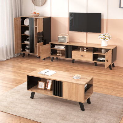 Table Basse Design en Bois et Noir avec Rangement Multi-Compartiments (100x60x45cm) TRONNEALL.