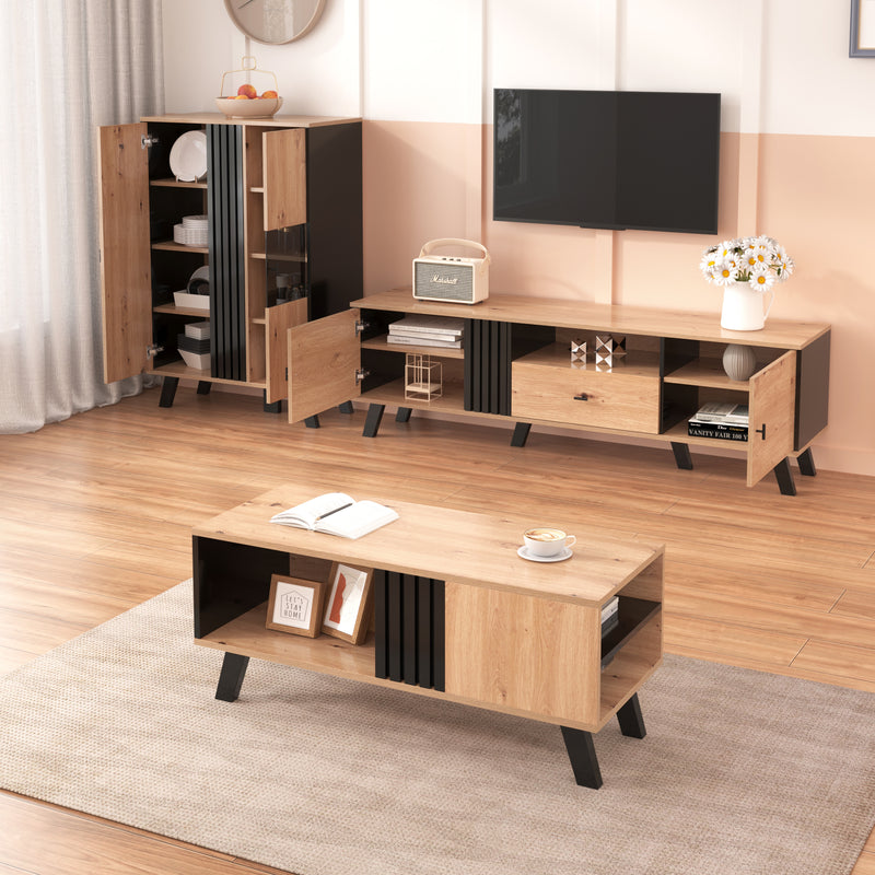 Table Basse Design en Bois et Noir avec Rangement Multi-Compartiments (100x60x45cm) TRONNEALL.