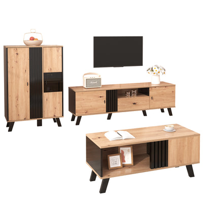 Table Basse Design en Bois et Noir avec Rangement Multi-Compartiments (100x60x45cm) TRONNEALL.
