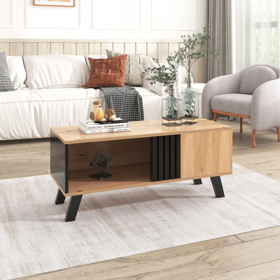 Table Basse Design en Bois et Noir avec Rangement Multi-Compartiments (100x60x45cm) TRONNEALL.