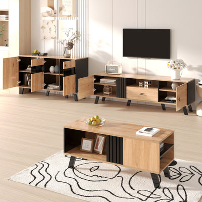 Table Basse Design en Bois et Noir avec Rangement Multi-Compartiments (100x60x45cm) TRONNEALL.