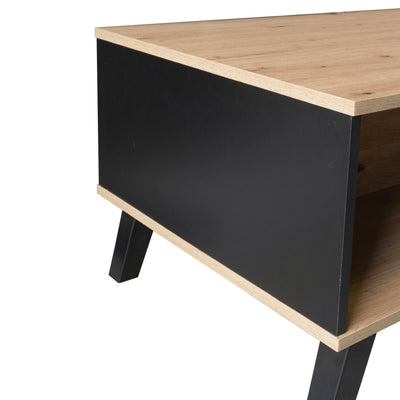 Table Basse Design en Bois et Noir avec Rangement Multi-Compartiments (100x60x45cm) TRONNEALL.