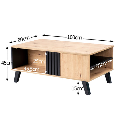 Table Basse Design en Bois et Noir avec Rangement Multi-Compartiments (100x60x45cm) TRONNEALL.