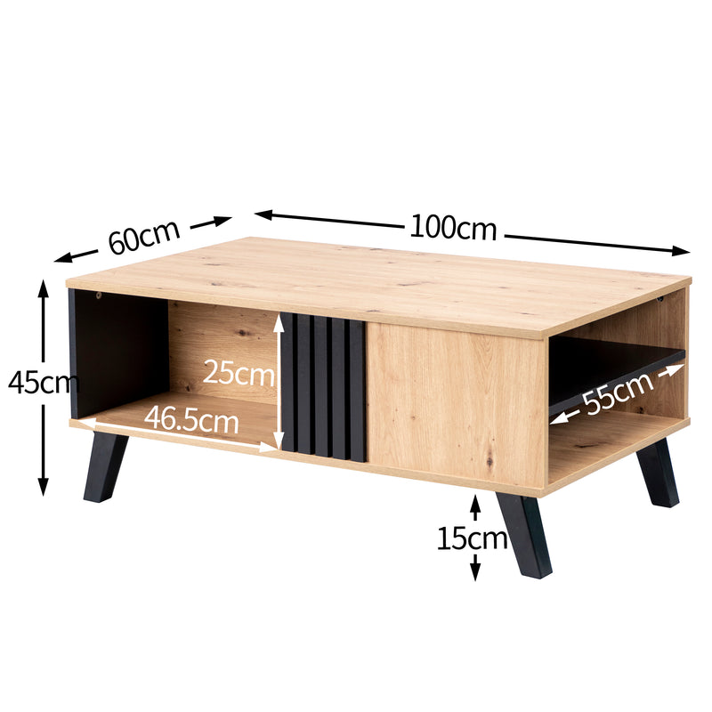 Table Basse Design en Bois et Noir avec Rangement Multi-Compartiments (100x60x45cm) TRONNEALL.