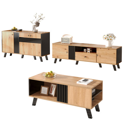 Table Basse Design en Bois et Noir avec Rangement Multi-Compartiments (100x60x45cm) TRONNEALL.