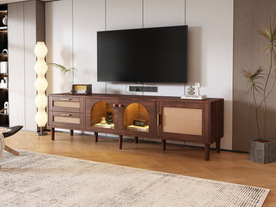 Meuble TV Marron de 180 cm avec Tiroirs en Rotin, TURKAN
