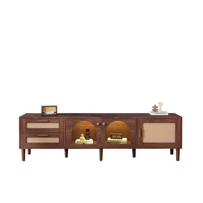 Meuble TV Marron de 180 cm avec Tiroirs en Rotin, TURKAN