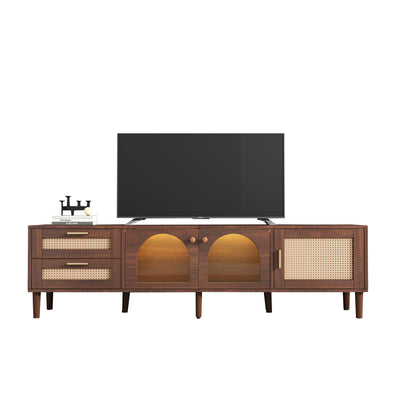 Meuble TV Marron de 180 cm avec Tiroirs en Rotin, TURKAN