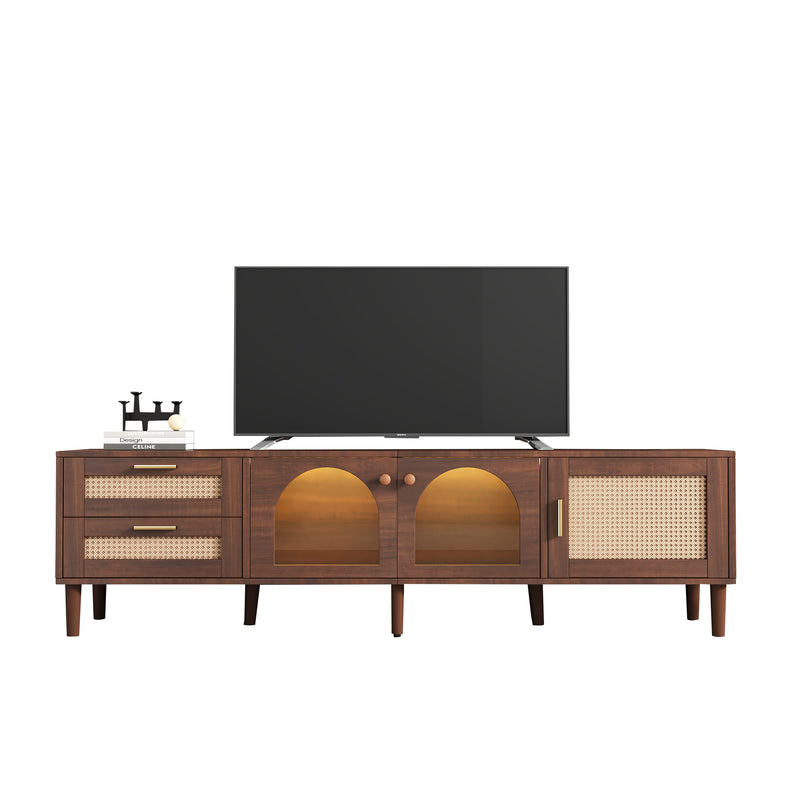 Meuble TV Marron de 180 cm avec Tiroirs en Rotin, TURKAN
