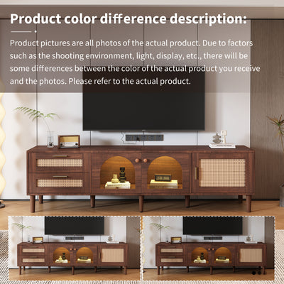 Meuble TV Marron de 180 cm avec Tiroirs en Rotin, TURKAN