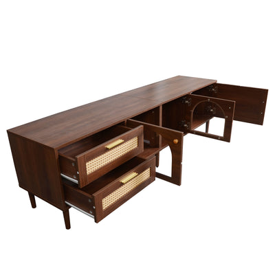 Meuble TV Marron de 180 cm avec Tiroirs en Rotin, TURKAN