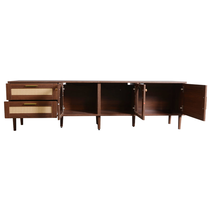 Meuble TV Marron de 180 cm avec Tiroirs en Rotin, TURKAN