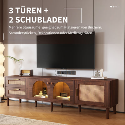 Meuble TV Marron de 180 cm avec Tiroirs en Rotin, TURKAN