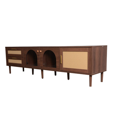 Meuble TV Marron de 180 cm avec Tiroirs en Rotin, TURKAN