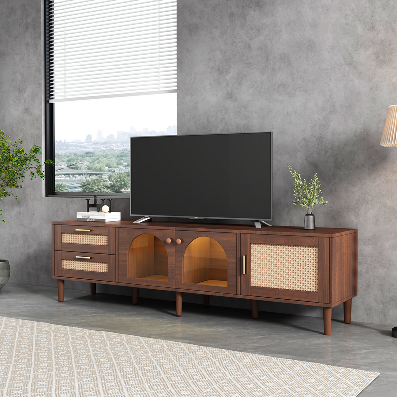 Meuble TV Marron de 180 cm avec Tiroirs en Rotin, TURKAN