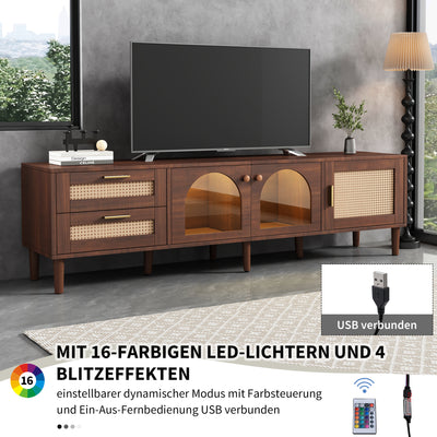 Meuble TV Marron de 180 cm avec Tiroirs en Rotin, TURKAN