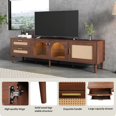 Meuble TV Marron de 180 cm avec Tiroirs en Rotin, TURKAN