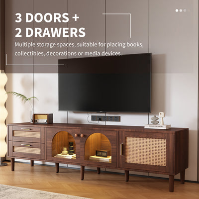 Meuble TV Marron de 180 cm avec Tiroirs en Rotin, TURKAN