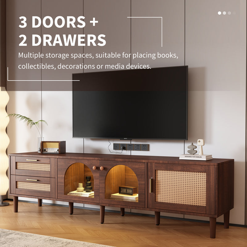 Meuble TV Marron de 180 cm avec Tiroirs en Rotin, TURKAN